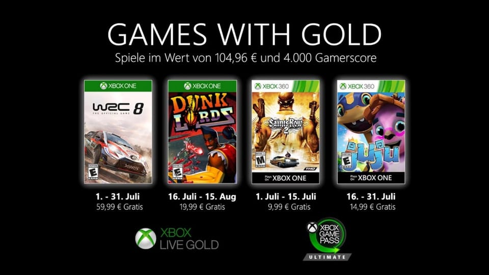 Games with Gold: Diese Spiele gibt es im Juli gratis